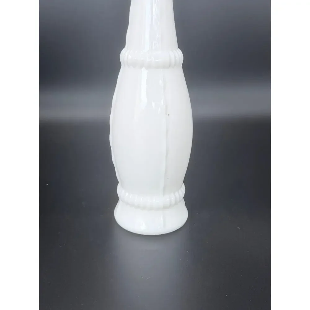Vintage Hazel Atlas Milk Glass Bead & Stitch Bud Vase 10.5 in MCM